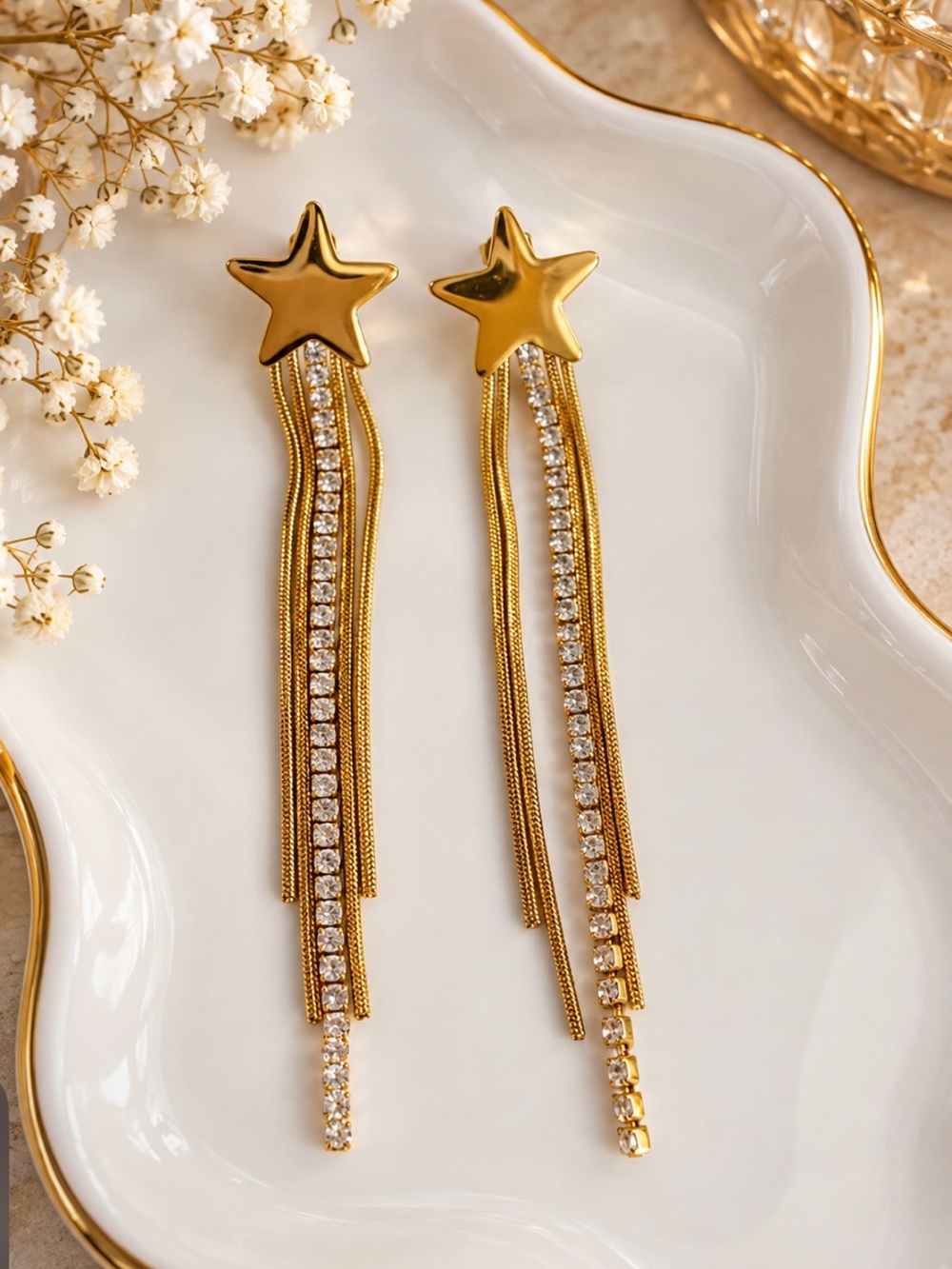 Stainless Steel Star Drop Earrings